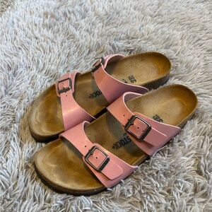 Birkenstock Pink Double-Buckle Arizona Slides